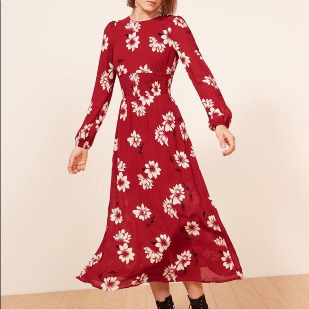 Reformation Virginia crimson floral dress size 4